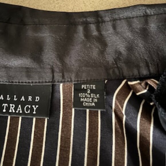 Linda Allard Ellen Tracy 100% Silk Black / Brown Striped  Blouse - Picture 4 of 5
